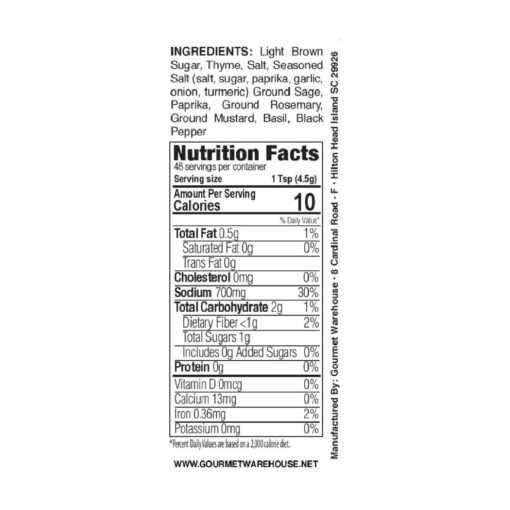 Gourmet Warehouse Bird Rub Nutrition Facts