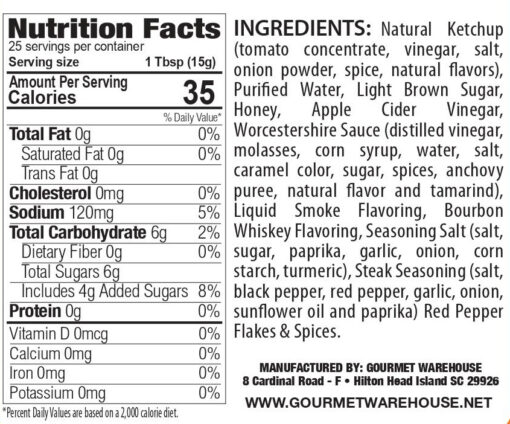 Gourmet Warehouse Bourbon Barrel BBQ Sauce ingredients and nutrition facts